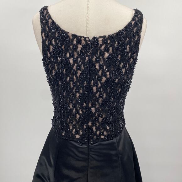 Vintage 90s Ball Gown Beaded Lace Bodice Satin A Line Fit & Flare Black Womens 4 - Picture 8 of 11